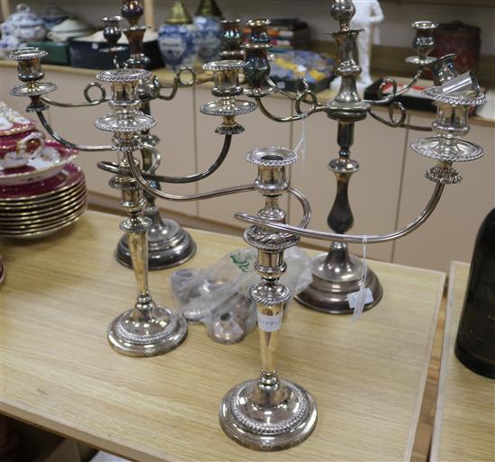 Two pairs of plated candelabra (a.f.)